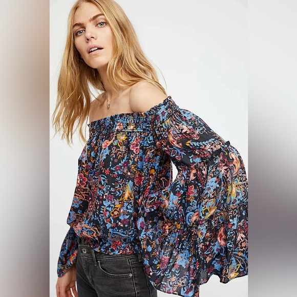 FREE PEOPLE | Free Spirit Floral Printed Off Shoulder Top in Small - Picture 1 of 6